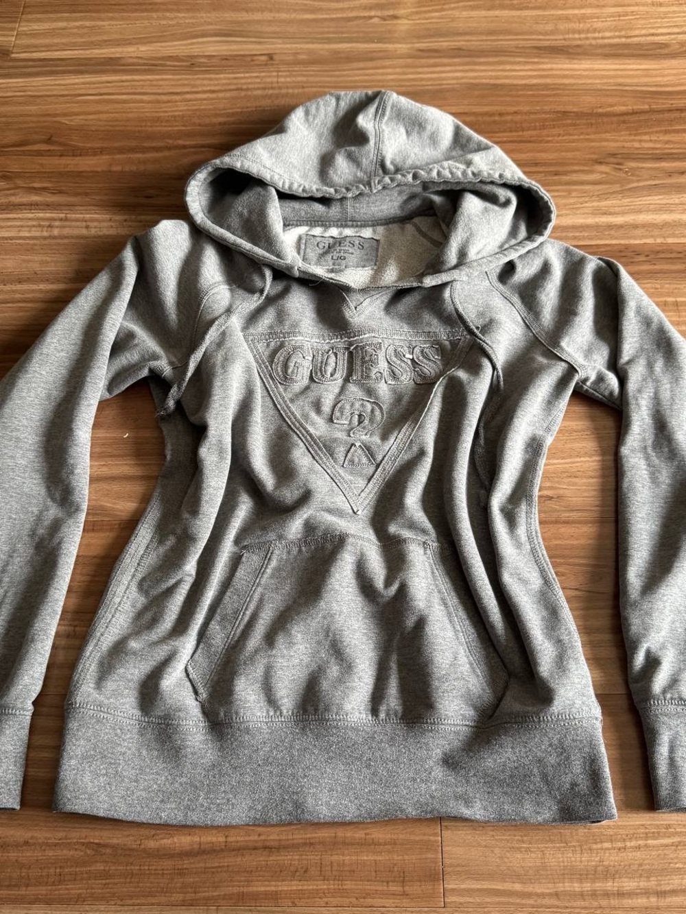 GUESS Gray Embroidered Logo Pullover Hoodie